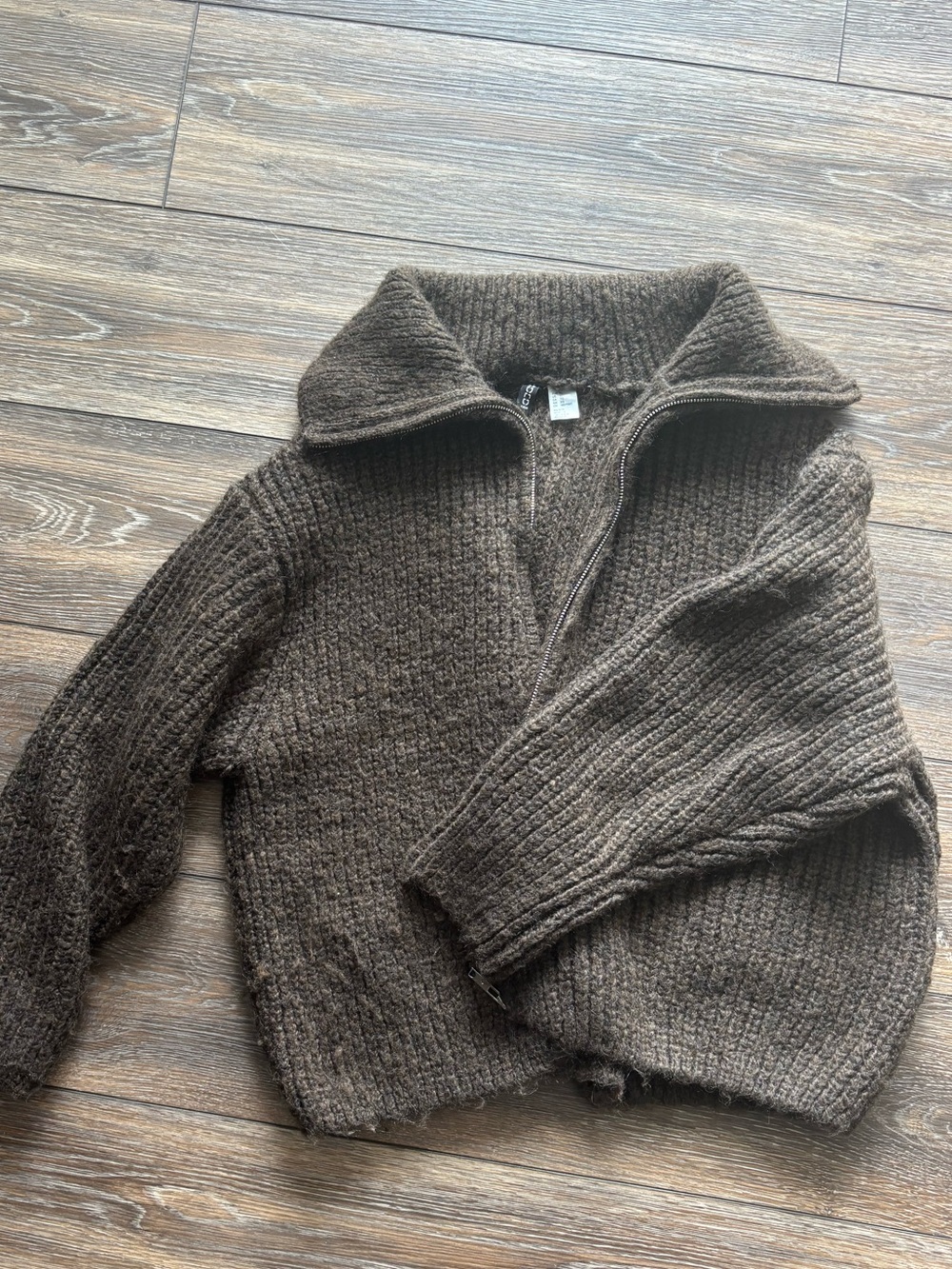 H&M Chunky Brown Zip-Up Knit Sweater Jacket